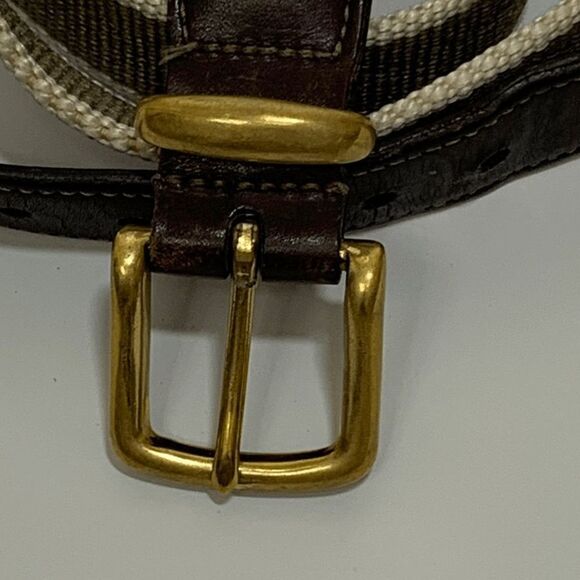 Coach Brown Leather and Army Green Cream Nylon Belt - Picture 2 of 7